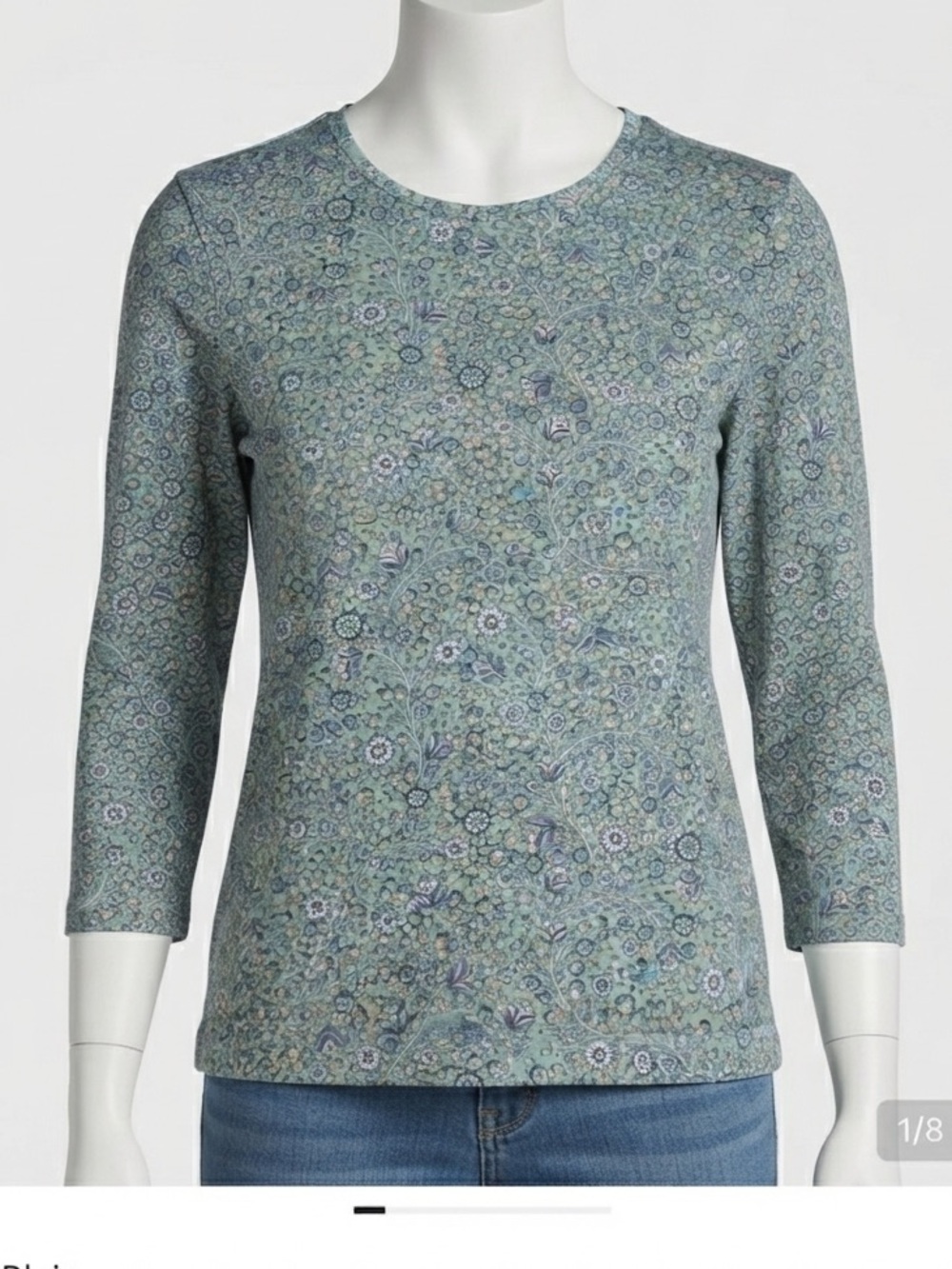 Blair Teal and Purple Floral Paisley Crewneck Top 3/4 sleeve